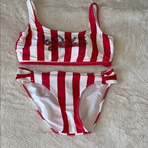 Women's Red and White Striped Bikini Set